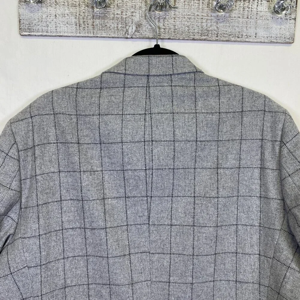 Tommy Hilfiger Mens Gray Windowpane Blazer Jacket 42R Wool Blend Lined Academia